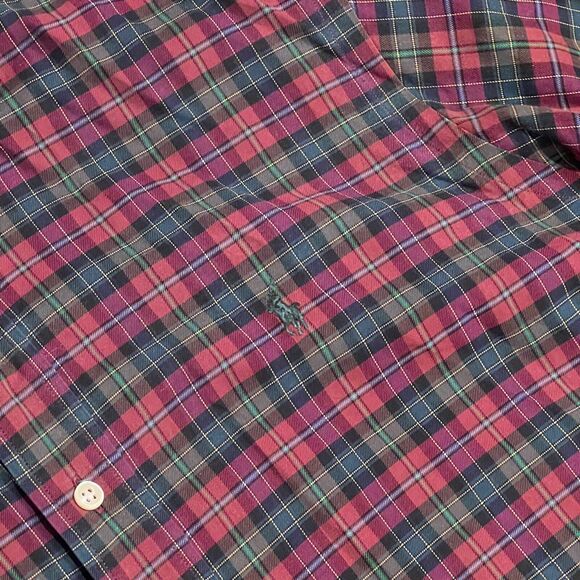 Ralph Lauren Shirt Mens L Red Plaid Button Down Green Holiday Cotton Festive - Picture 5 of 10